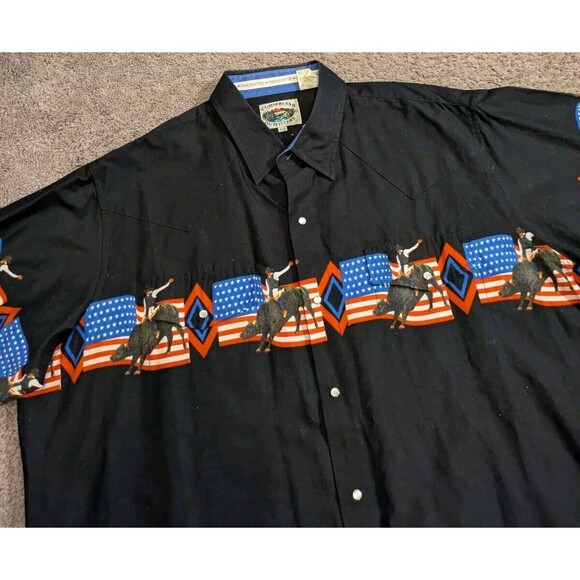 Cumberland Outfitters USA Patriotic Rodeo Western Snap Button Shirt Men's 2XL - Picture 5 of 8